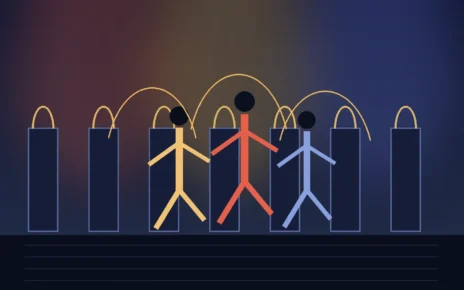 Ilustración editorial de bailarines en una competencia universitaria en Los Ángeles