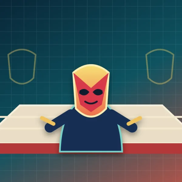 Ilustración de un luchador enmascarado dentro de un cuadrilátero frente a una audiencia.