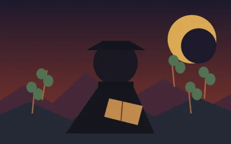 Ilustración editorial de una mujer con sombrero y libro frente a un paisaje mexicano
