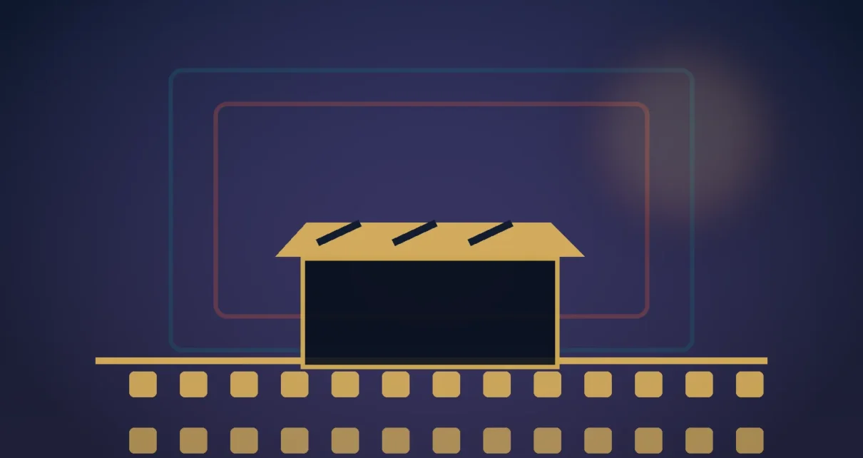 Claqueta y escenario abstracto para representar la producción audiovisual mexicana