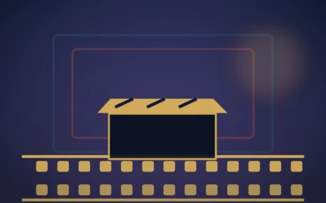 Claqueta y escenario abstracto para representar la producción audiovisual mexicana