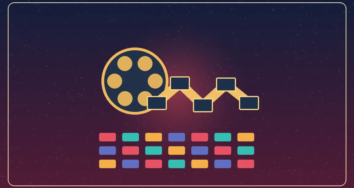 Ilustración editorial de una cinta cinematográfica conectando distintos paisajes de América Latina