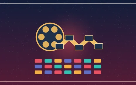 Ilustración editorial de una cinta cinematográfica conectando distintos paisajes de América Latina