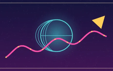Ilustración editorial de ondas musicales ascendiendo al primer lugar de una gráfica global