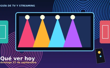 Televisor con luces de escenario y control remoto para una guía de TV y streaming