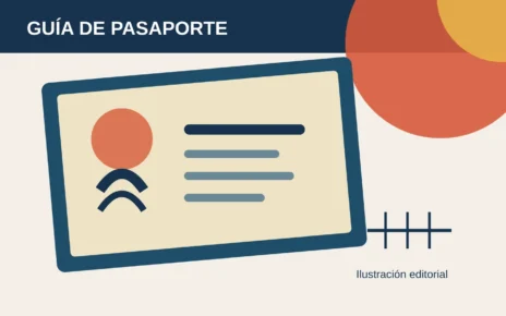 Ilustración de una libreta de pasaporte junto a documentos de viaje