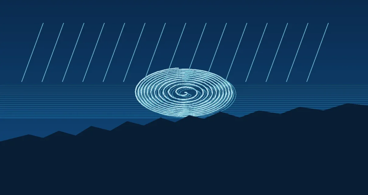 Ilustración de un sistema de tormenta sobre el océano Pacífico