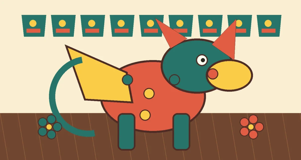 Ilustración colorida de un alebrije fantástico con rasgos de varios animales
