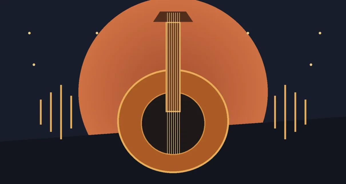 Guitarra y micrófono en una ilustración editorial sobre el corrido tumbado
