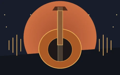 Guitarra y micrófono en una ilustración editorial sobre el corrido tumbado