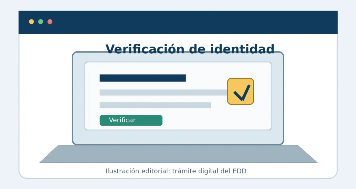 Ilustración de una computadora con una pantalla de verificación de identidad y una marca de confirmación