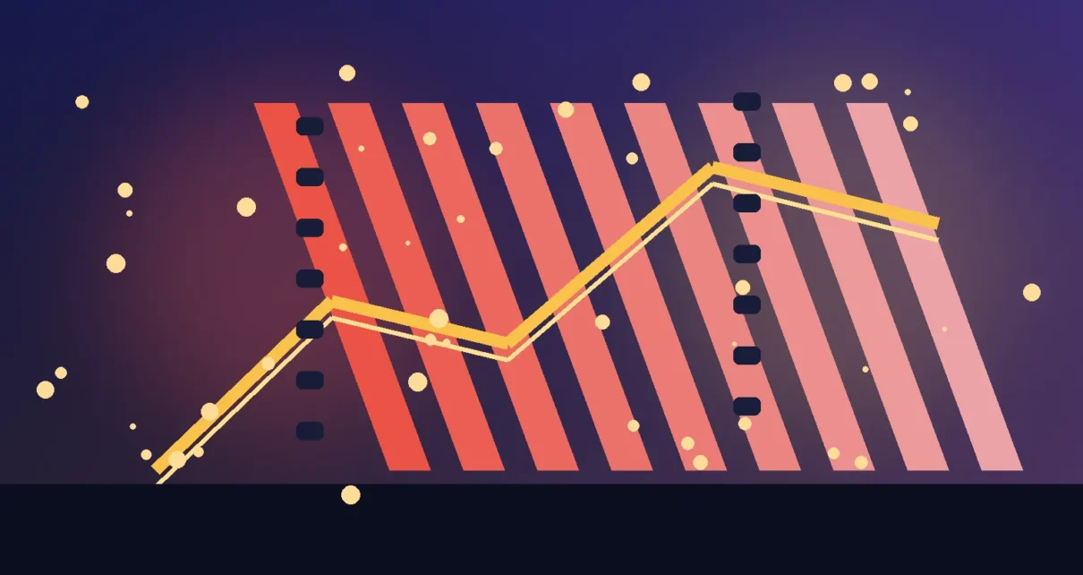 Ilustración editorial con cintas de luz y formas abstractas de una ceremonia de cine y televisión