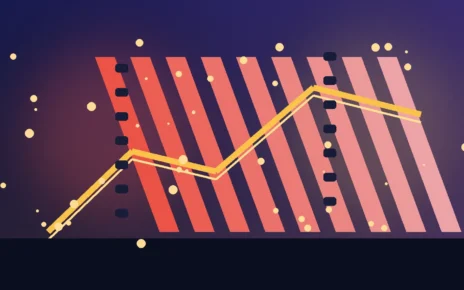 Ilustración editorial con cintas de luz y formas abstractas de una ceremonia de cine y televisión