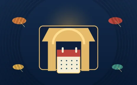 Ilustración editorial con un calendario y una arquitectura cívica para explicar el Día de Colón 2026