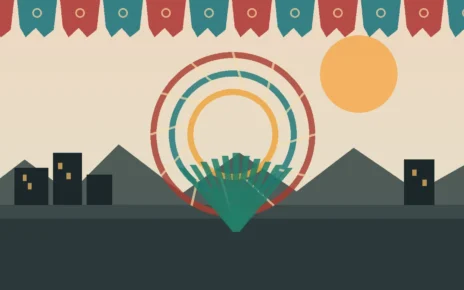 Ilustración editorial con formas textiles y geométricas que evocan el diálogo cultural entre México y Los Ángeles