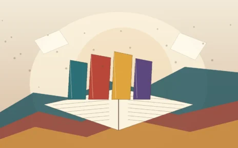 Libro abierto sobre una feria cultural con colores de México e Italia