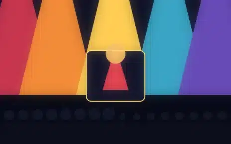 Ilustración editorial de un escenario musical iluminado con colores rojo, dorado y azul y una audiencia en silueta.