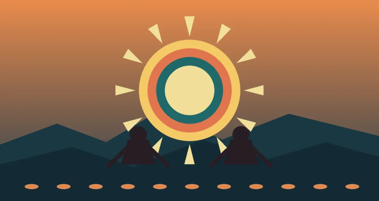 Ilustración editorial abstracta sobre una comunidad indígena y la cancelación de un festival en Los Ángeles