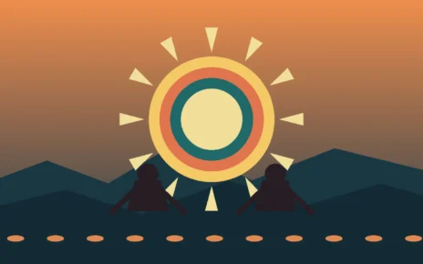 Ilustración editorial abstracta sobre una comunidad indígena y la cancelación de un festival en Los Ángeles