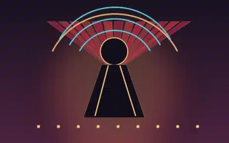 Ilustración editorial de una artista frente a un abanico flamenco y ondas de sonido