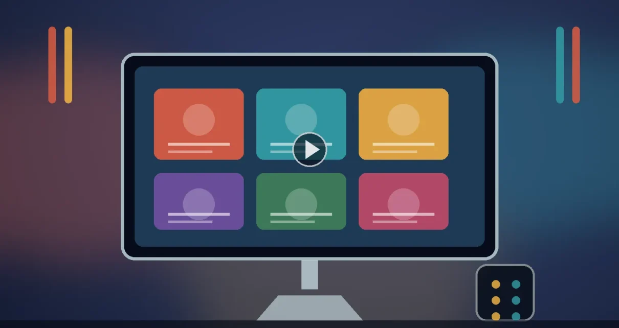 Televisor con tarjetas abstractas de series y películas para una guía de streaming