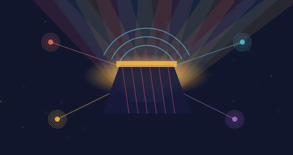 Ilustración abstracta de un festival de música latina conectado entre varias ciudades