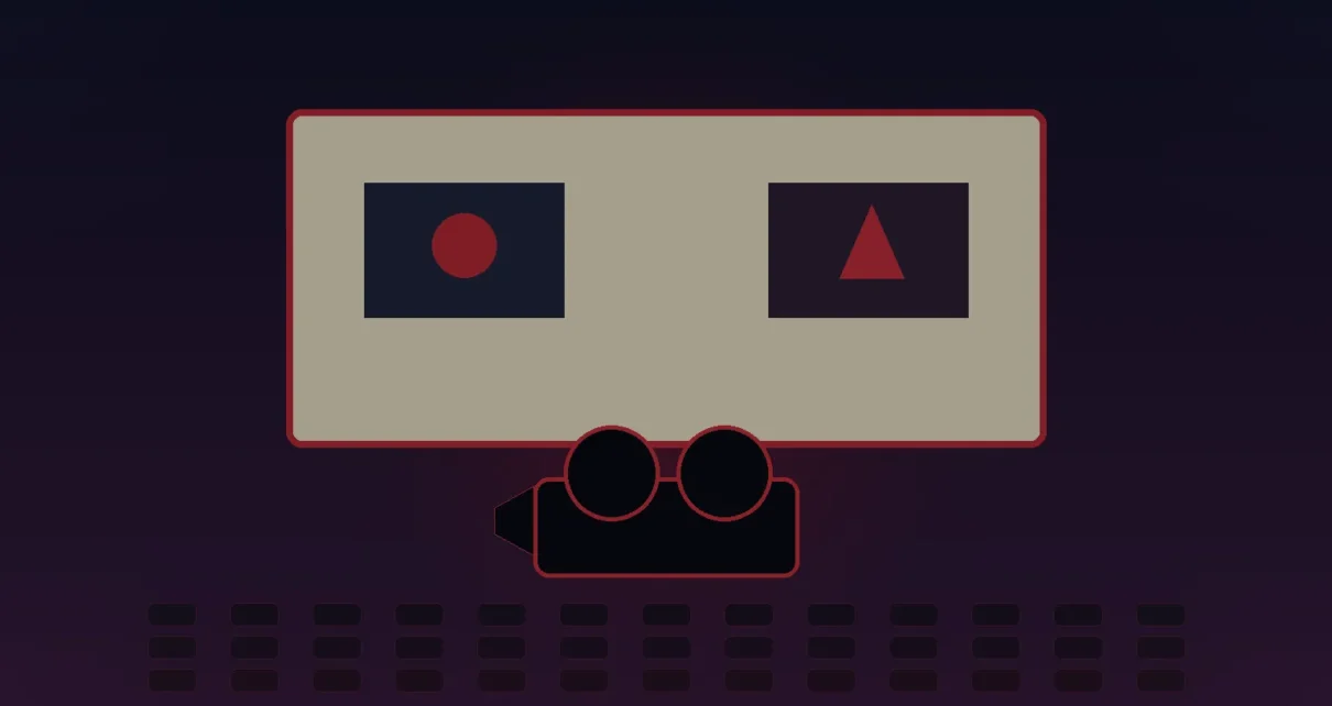 Ilustración de una pantalla de cine y un proyector en una sala oscura