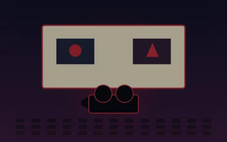 Ilustración de una pantalla de cine y un proyector en una sala oscura