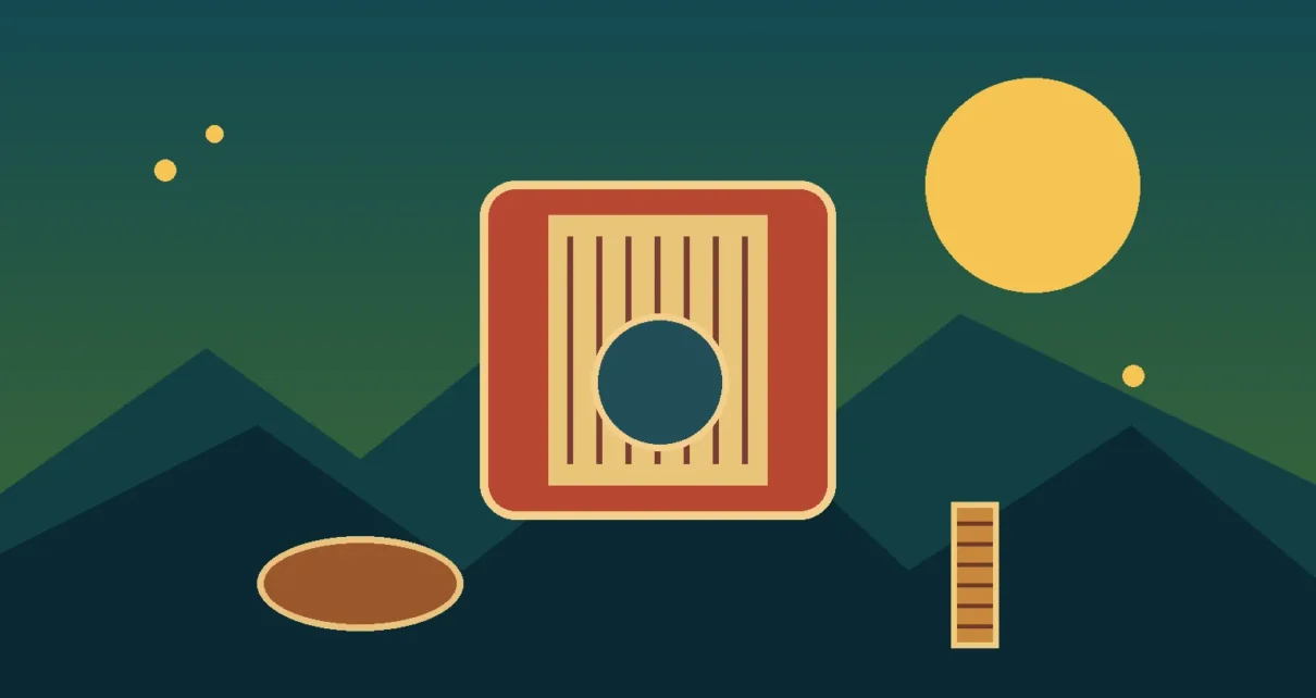 Ilustración de un acordeón, una caja y una guacharaca frente a un paisaje del Caribe colombiano