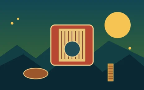 Ilustración de un acordeón, una caja y una guacharaca frente a un paisaje del Caribe colombiano